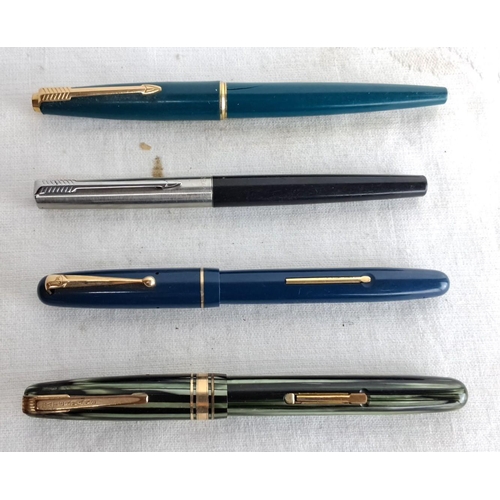 317 - Collection of four vintage fountain pens, featuring various styles. Includes a Waterman’s pen with a... 