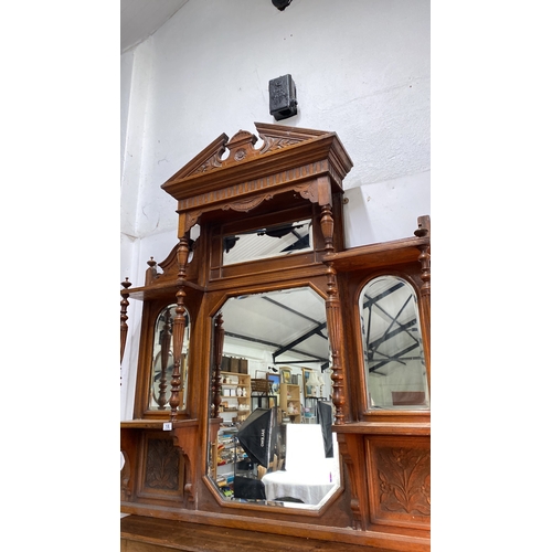 18 - Victorian oak overmantel mirror with carved detailing. Featuring multiple mirrored panels and decora... 