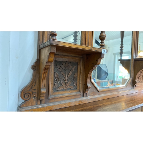 18 - Victorian oak overmantel mirror with carved detailing. Featuring multiple mirrored panels and decora... 