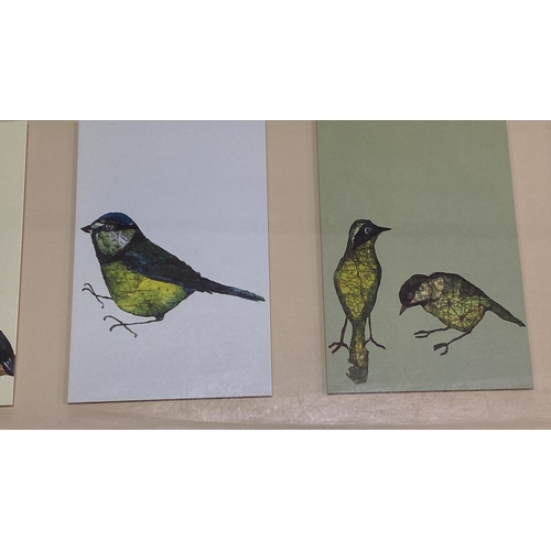 35 - Framed print featuring five bird illustrations by Lapon. Measuring 104x40cm.