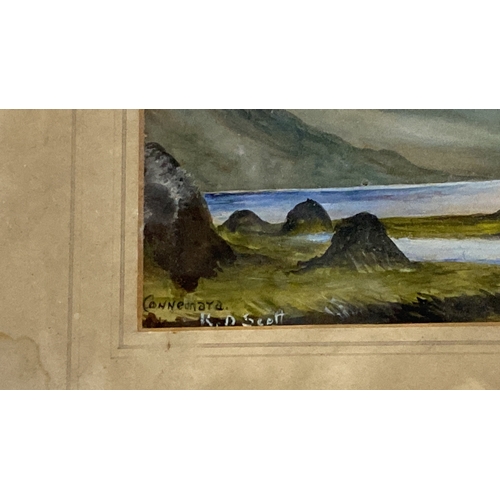 46 - Watercolour landscape painting of Connemara, by K.D. Scott, framed.  Measuring 43x29cm.