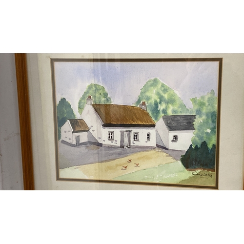 51 - Watercolor painting of a rural cottage scene, signed by the artist, Vivienne Watson.  Measuring 41x3... 