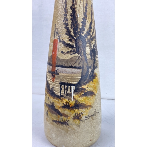 58 - Hand-painted ceramic vase with landscape motif, marked 