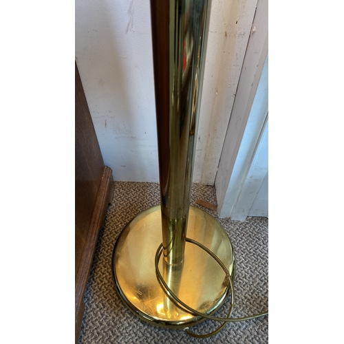 7 - Vintage brass floor lamp with three frosted glass floral shades.