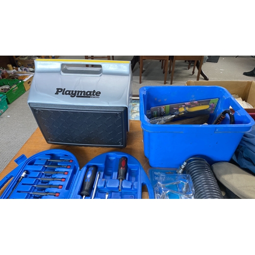 433 - Mixed lot including Playmate Igloo cooler, tool set, assorted tools, and Ashley Norton Contemporary ... 