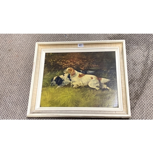 451 - A framed print of dogs, signed by artist.  Measuring 51x61cm.