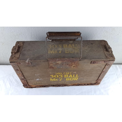 12 - Vintage wooden .303 ammo box, marked “300 Cart 303 Ball Mk 7 BDR.” 45cm x 23cm x 11cm.