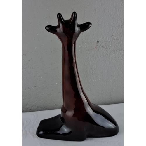 27 - Vintage ceramic giraffe sculpture in rich brown tone. 27cm.