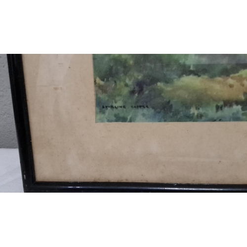 44 - Watercolour landscape painting. It depicts countryside scenery and is framed.