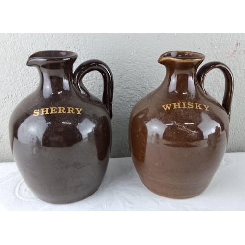 46 - Collection of seven assorted beverage vessels, including vintage stoneware jugs and branded glasswar... 