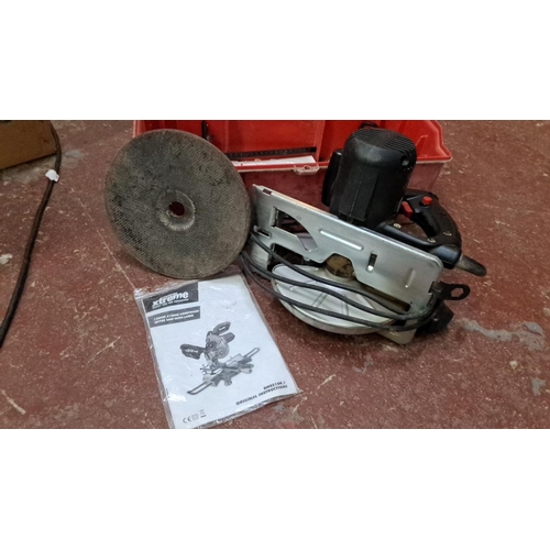 51 - tool set with Xtreme 1500W 210mm compound mitre saw, red storage box, and accessories (untested).