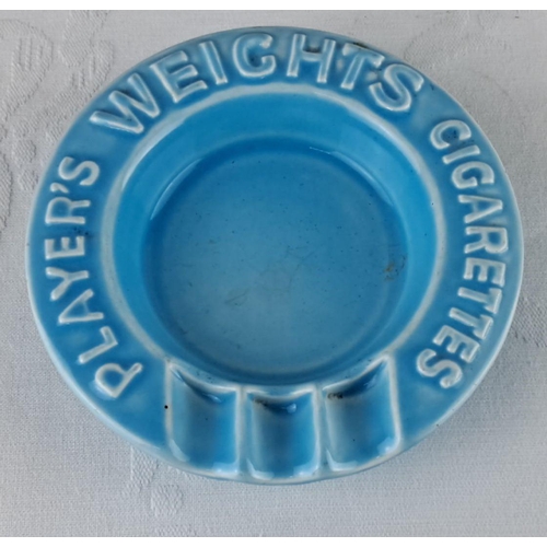 65 - Vintage Blue ceramic ashtray, 'Players Weights Cigarettes' by Denby Bourne. Made in England.