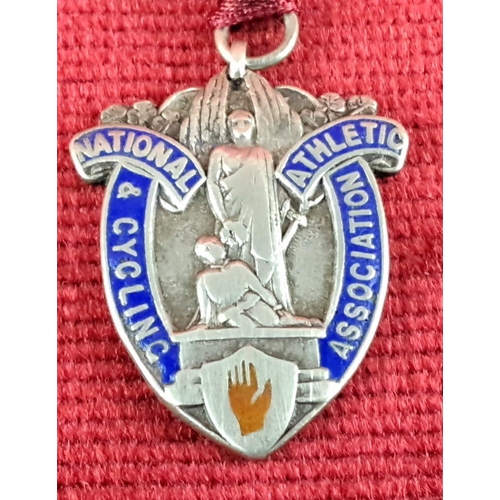 89 - Sterling silver National Athletic & Cycling Association medal from 1946 features blue enamel detaili... 