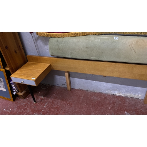 479 - Mid Century double bed headboard with built in drawers, headboard adjustable, 213cm.