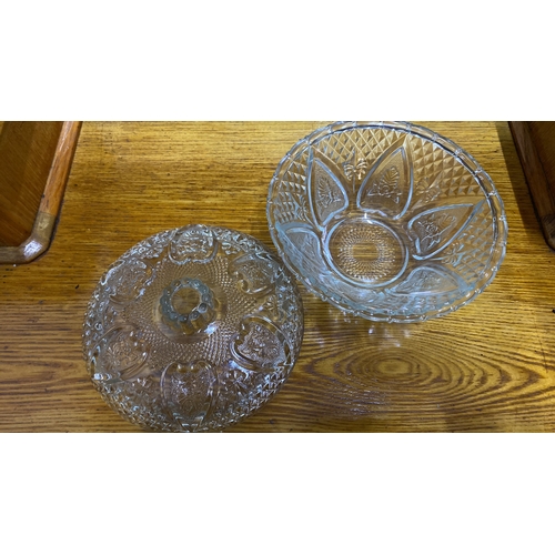 497 - Pressed glass candy dish, featuring intricate geometric and floral patterns from the mid-20th centur... 