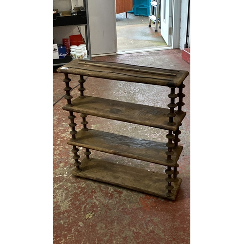 498 - Stunning Victorian 4 tier 'spool/ bobbin' shelving unit, measuring 65cm x 70cm x 19cm.