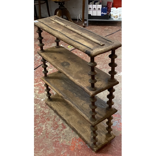 498 - Stunning Victorian 4 tier 'spool/ bobbin' shelving unit, measuring 65cm x 70cm x 19cm.