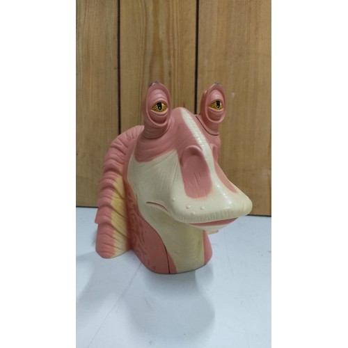 454 - Star Wars Jar Jar Binks bust in vibrant pink and beige hues with detailed eyes, made from durable pl... 