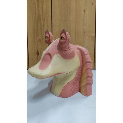 454 - Star Wars Jar Jar Binks bust in vibrant pink and beige hues with detailed eyes, made from durable pl... 