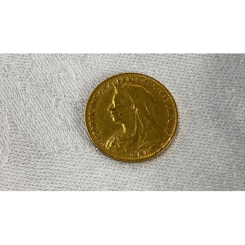 100 - 1897 Queen Victoria Gold 1/2 Sovereign Coin.