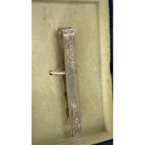 108 - Sterling silver tie clip, engraved design, Birmingham assay, 1978. Maker's mark: JH for John Henry, ... 