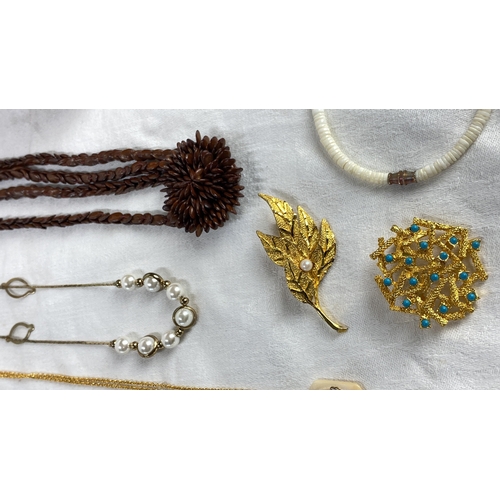 113 - Mixed jewellery lot including cufflinks, gold-tone blue gemstone ring,,” and various necklaces with ... 