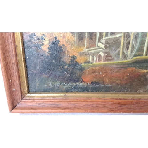 1 - An original oil painting depicts a watermill scene, signed by the artist.