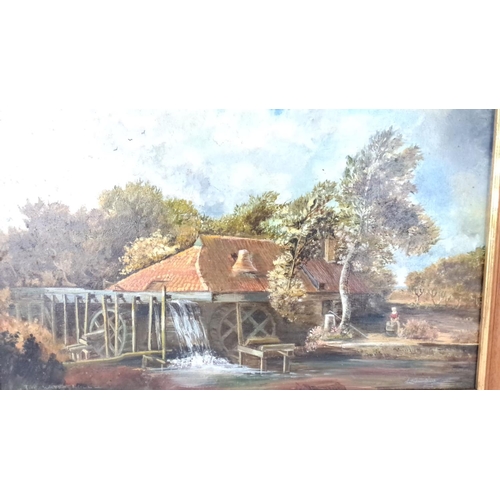 1 - An original oil painting depicts a watermill scene, signed by the artist.