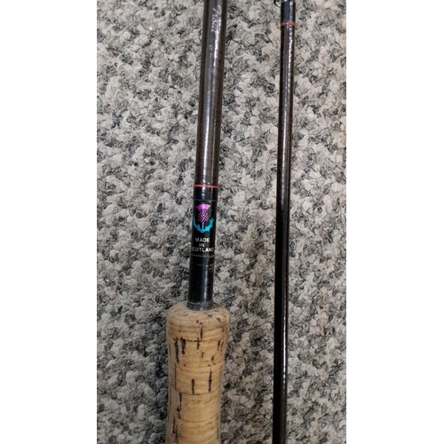 14 - Scottish Carbo Regal trout fly rod, featuring cork handle and thistle emblem.