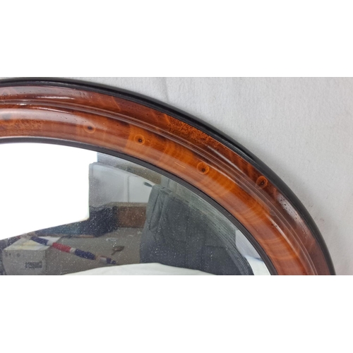 3 - Oval Victorian mirror with burled walnut veneer frame.