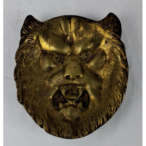 45 - Brass lion head coin dish with intricate detailing, depicting a fierce expression. Victorian or Edwa... 