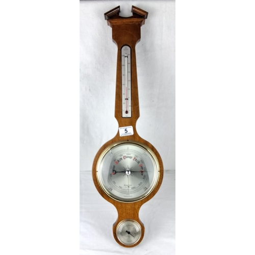 5 - Mahogany aneroid barometer by Shortland Bowen, featuring a thermometer and hygrometer. Made in Engla... 