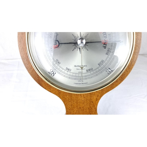 5 - Mahogany aneroid barometer by Shortland Bowen, featuring a thermometer and hygrometer. Made in Engla... 