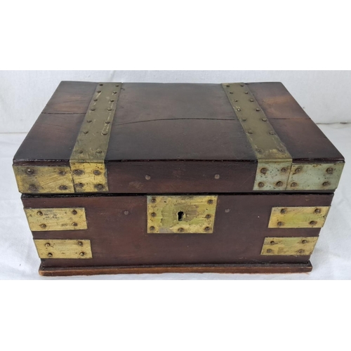 53 - Victorian wooden stationary box with brass accents and pink velvet interior, featuring divided compa... 