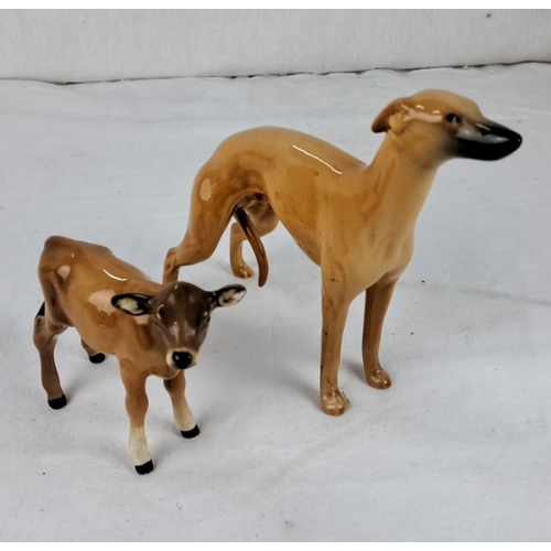 56 - Beswick ceramic figurines of a dog and calf (a/f) have a glossy finish with detailed features. They ... 