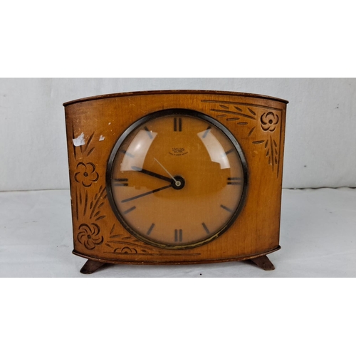 60 - Smiths Sectric wooden mantel clock features floral carvings. Made in Great Britain by Smiths English... 