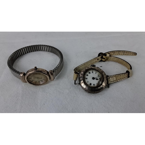 95 - 2 antique/ vintage wristwatches, to include 1 in sterling silver case.