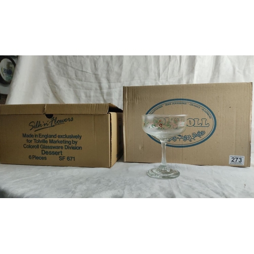 2 Sets of six Coloroll Glassware Division "Silk 'n' Flowers" dessert