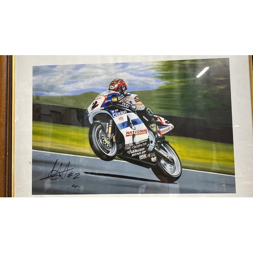 442 - Limited edition signed print depicting Chris Walker on his motorcycle. A dynamic piece capturing spe... 