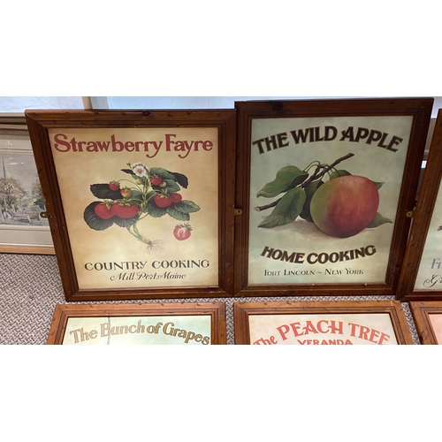 489 - Set of 6 vintage-style fruit advertising prints in wooden frames includes “The Peach Tree Veranda,” ... 