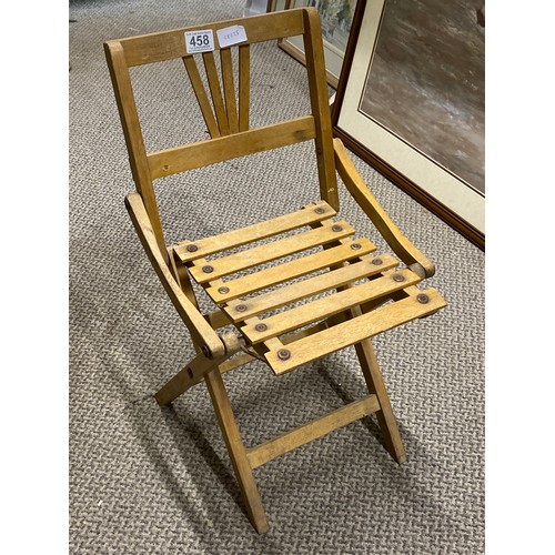 458 - Vintage wooden folding chair with slatted seat and back.