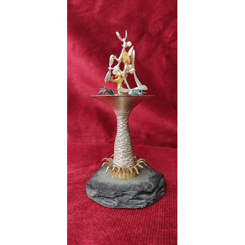 104 - Christopher Lawrence miniature sculpture features gold and sterling silver figure with decorative el... 