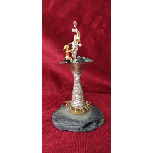 104 - Christopher Lawrence miniature sculpture features gold and sterling silver figure with decorative el... 