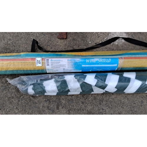 27 - Colorful striped windshield with carrying case includes a green and white striped pattern.