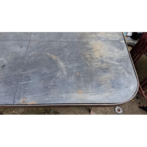 48 - garden table with heavy slate top. 121x81x78cm.