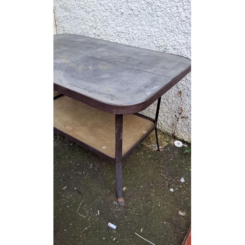 49 - garden table with heavy slate top. 121x81x78cm.