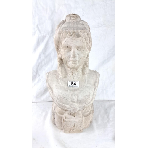 84 - Antique style stone bust features a classical design.  Measuring 40cm.