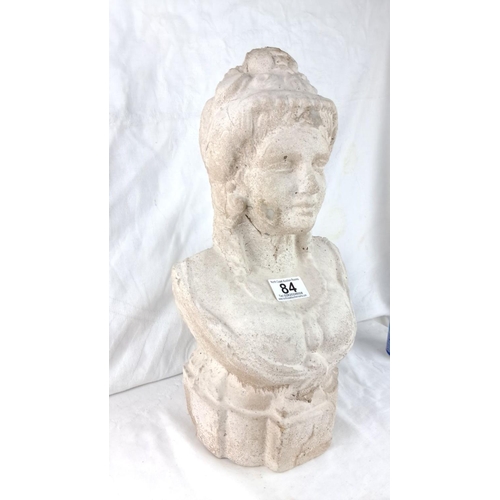 84 - Antique style stone bust features a classical design.  Measuring 40cm.