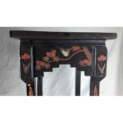 88 - Wooden table hand-painted with floral and bird motifs.