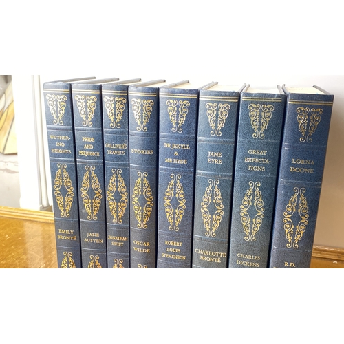 215 - Collection of classic novels in decorative blue hardcover with gold detailing, featuring works by Br... 